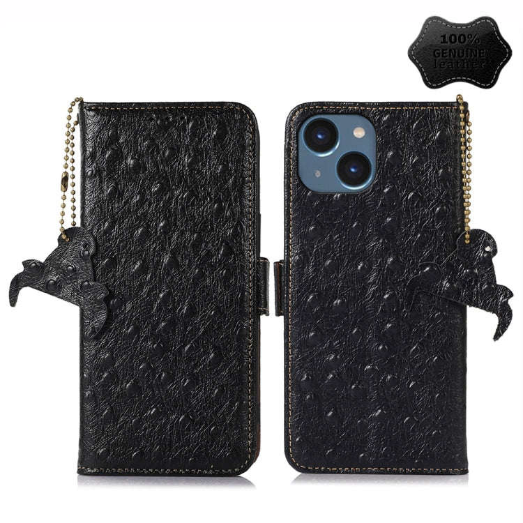 Ostrich Pattern Genuine Leather RFID Phone Case, For iPhone 15 Pro Max, For iPhone 15 Pro, For iP...