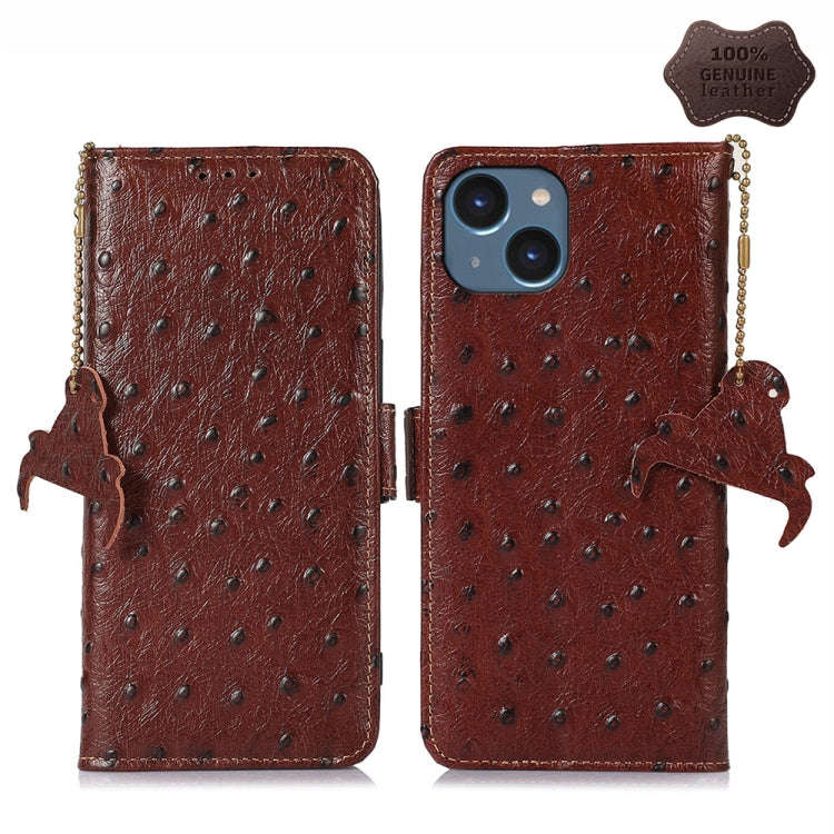 Ostrich Pattern Genuine Leather RFID Phone Case, For iPhone 15 Pro Max, For iPhone 15 Pro, For iP...