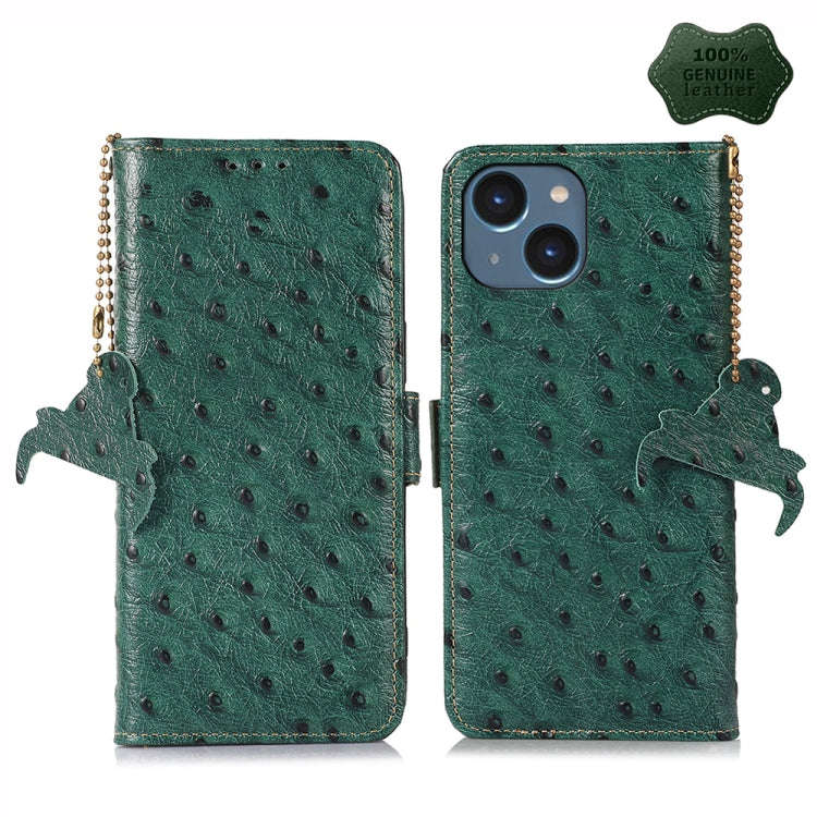 Ostrich Pattern Genuine Leather RFID Phone Case, For iPhone 15 Pro Max, For iPhone 15 Pro, For iP...
