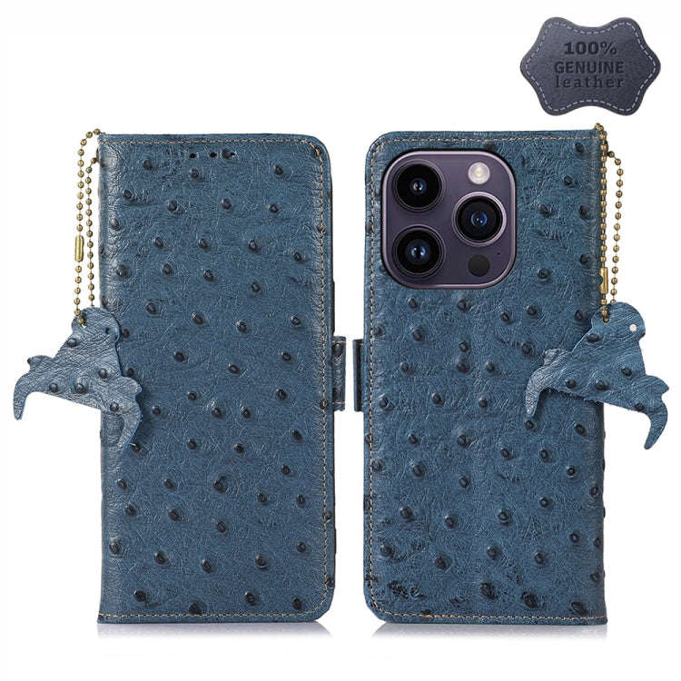 Ostrich Pattern Genuine Leather RFID Phone Case, For iPhone 15 Pro Max, For iPhone 15 Pro, For iP...