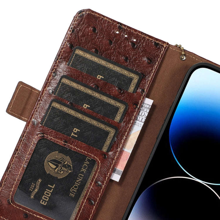 Ostrich Pattern Genuine Leather RFID Phone Case, For iPhone 15 Pro Max, For iPhone 15 Pro, For iP...