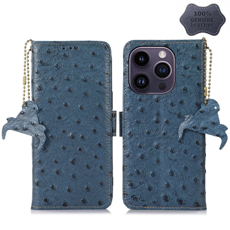 Ostrich Pattern Genuine Leather RFID Phone Case, For iPhone 15 Pro Max, For iPhone 15 Pro, For iP...