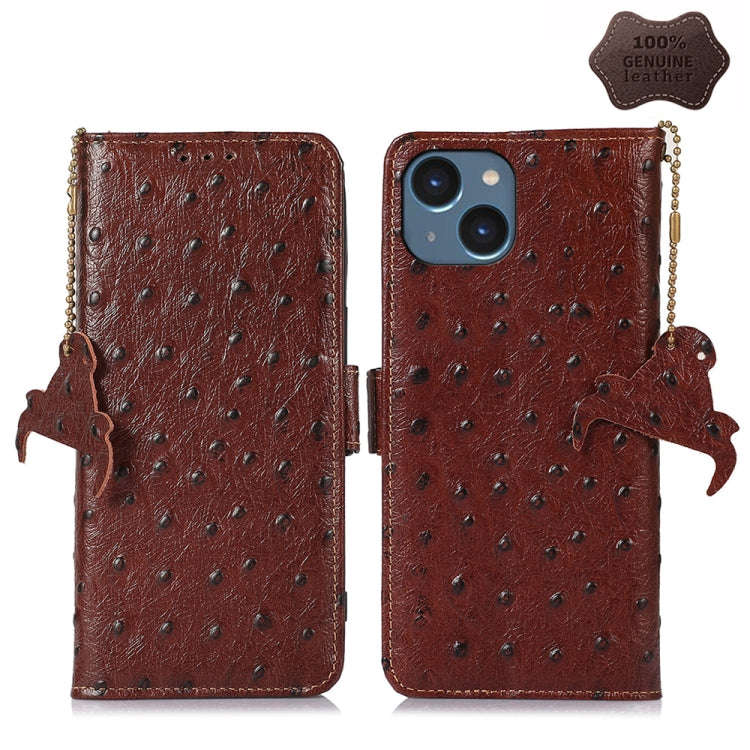Ostrich Pattern Genuine Leather RFID Phone Case, For iPhone 15 Pro Max, For iPhone 15 Pro, For iP...