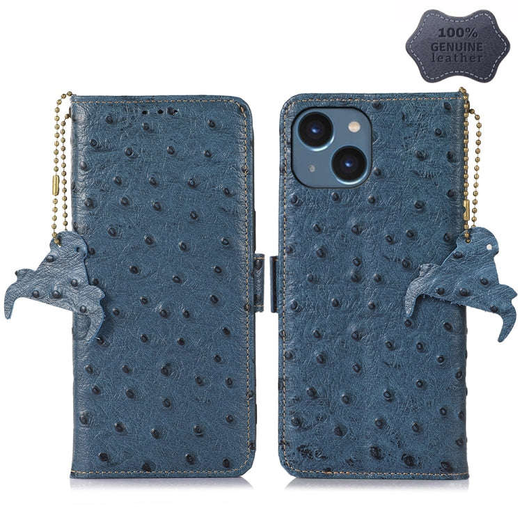 Ostrich Pattern Genuine Leather RFID Phone Case, For iPhone 15 Pro Max, For iPhone 15 Pro, For iP...