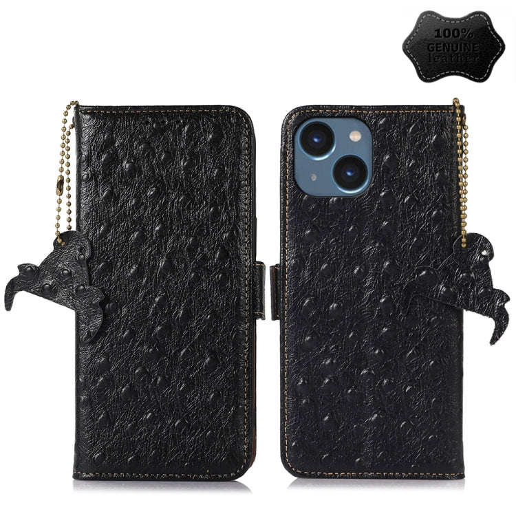 Ostrich Pattern Genuine Leather RFID Phone Case, For iPhone 15 Pro Max, For iPhone 15 Pro, For iP...