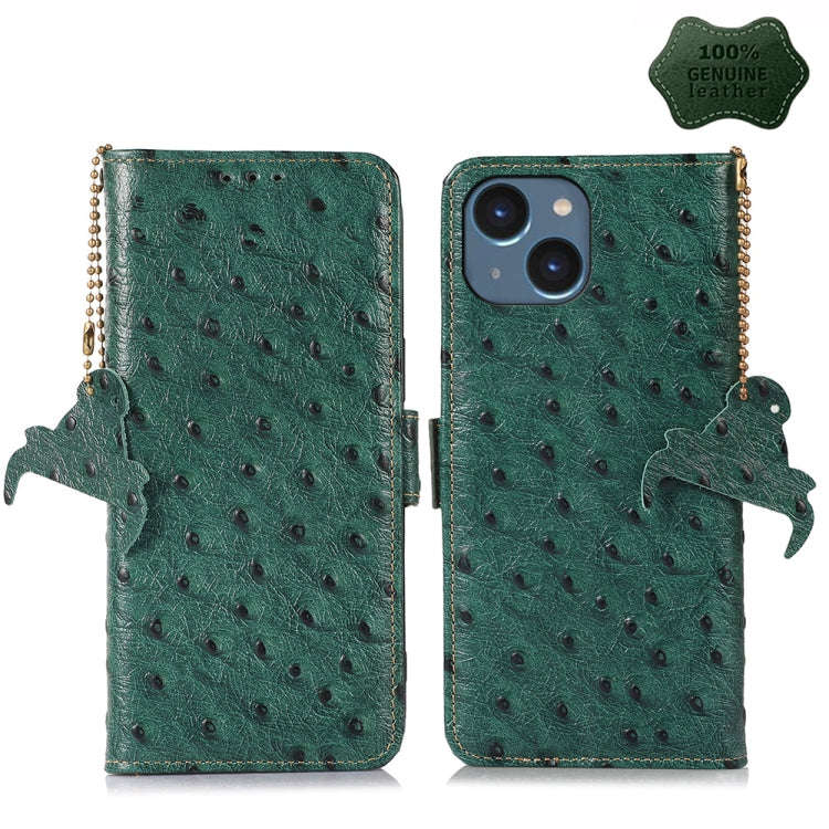 Ostrich Pattern Genuine Leather RFID Phone Case, For iPhone 15 Pro Max, For iPhone 15 Pro, For iP...
