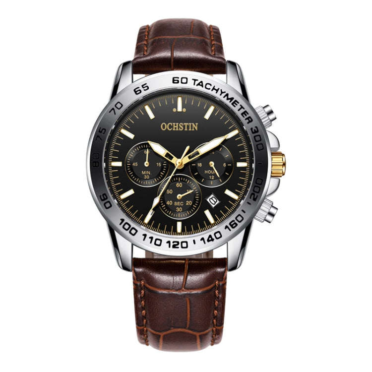 Multifunctional Quartz Waterproof Men Leather Watch