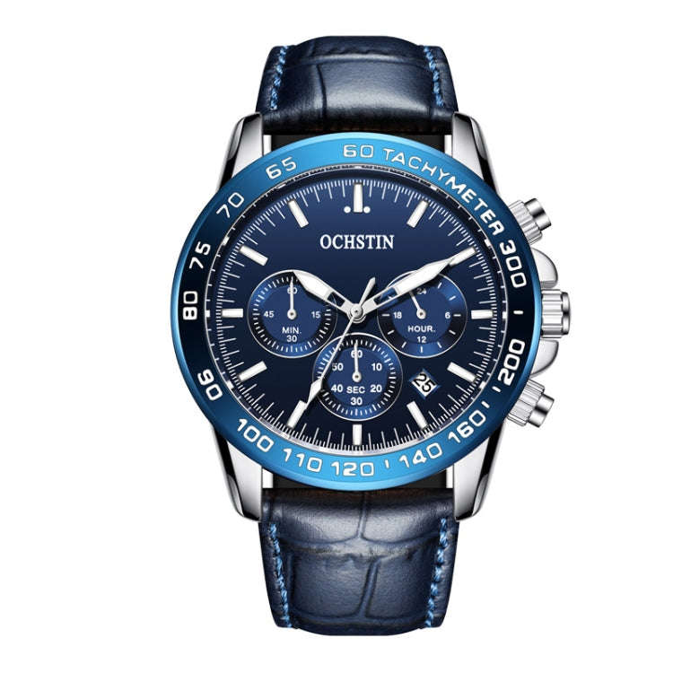 Multifunctional Quartz Waterproof Men Leather Watch