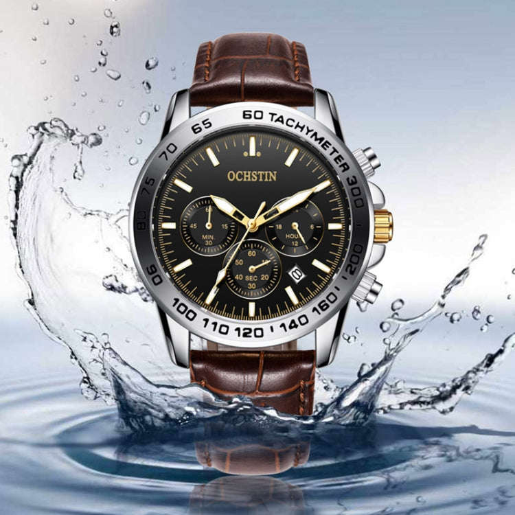 Multifunctional Quartz Waterproof Men Leather Watch, OCHSTIN 6117C