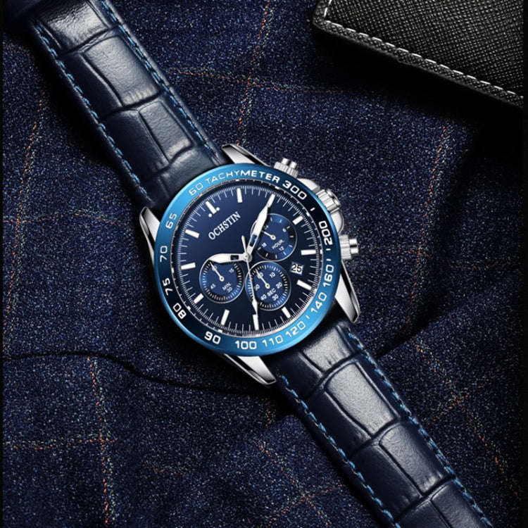 Multifunctional Quartz Waterproof Men Leather Watch