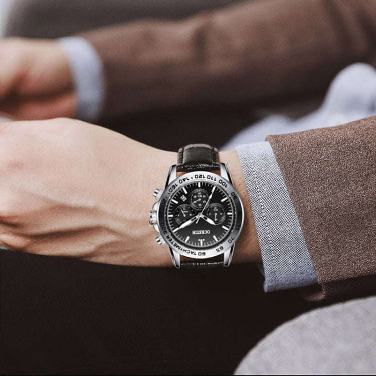 Multifunctional Quartz Waterproof Men Leather Watch