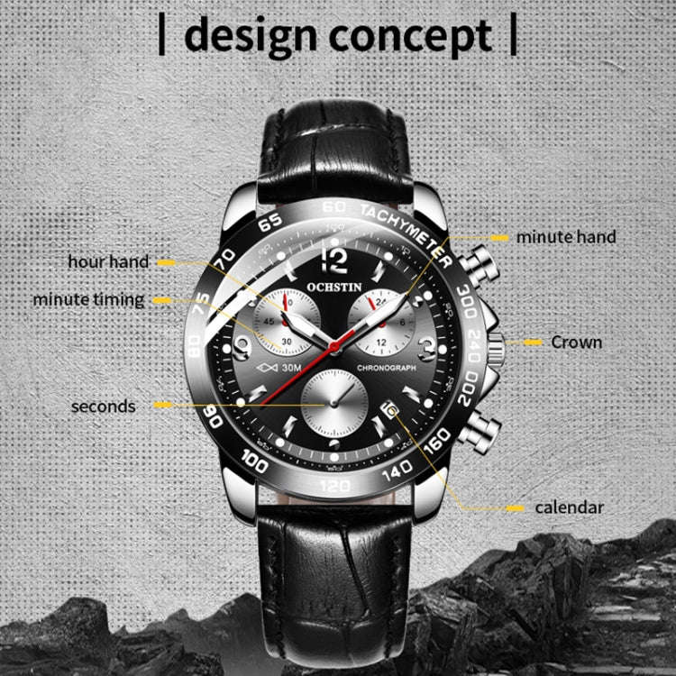 Multifunctional Quartz Waterproof Luminous Men Leather Watch, OCHSTIN 6123C