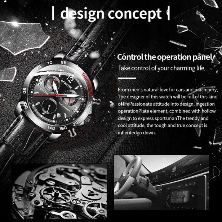 Multifunctional Quartz Waterproof Luminous Men Leather Watch, OCHSTIN 6123C