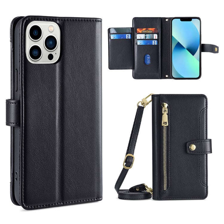 Sheep Texture Cross-body Zipper Wallet Leather Phone Case, For iPhone 14, For iPhone 14 Plus, For...