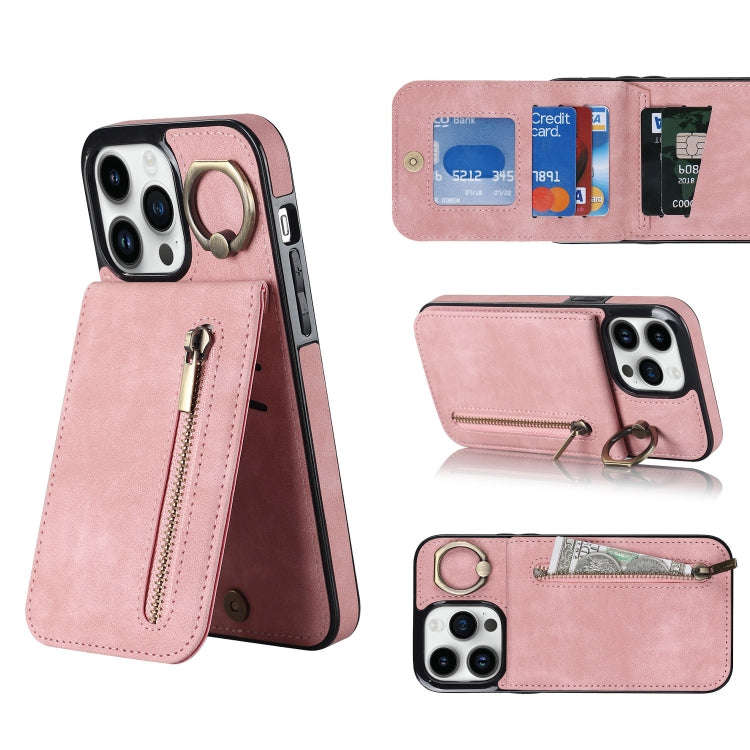 Retro Ring and Zipper RFID Card Slot Phone Case, For iPhone 14, For iPhone 14 Plus, For iPhone 14...