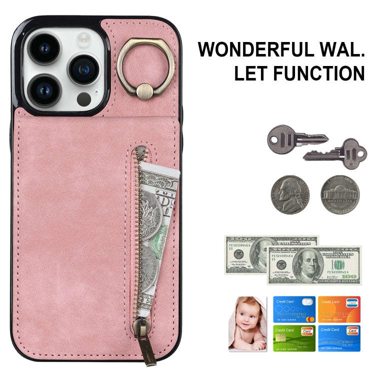 Retro Ring and Zipper RFID Card Slot Phone Case, For iPhone 14, For iPhone 14 Plus, For iPhone 14...