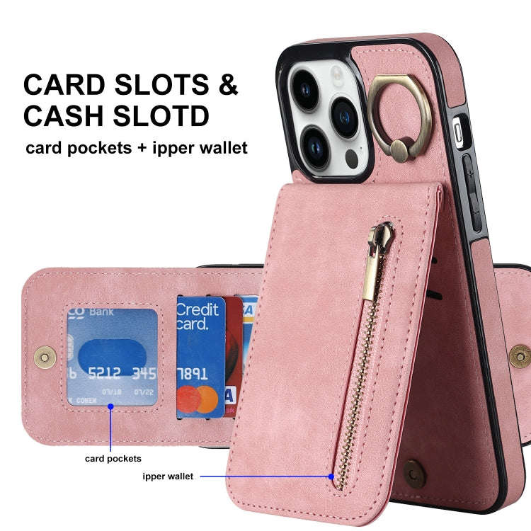 Retro Ring and Zipper RFID Card Slot Phone Case, For iPhone 14, For iPhone 14 Plus, For iPhone 14...
