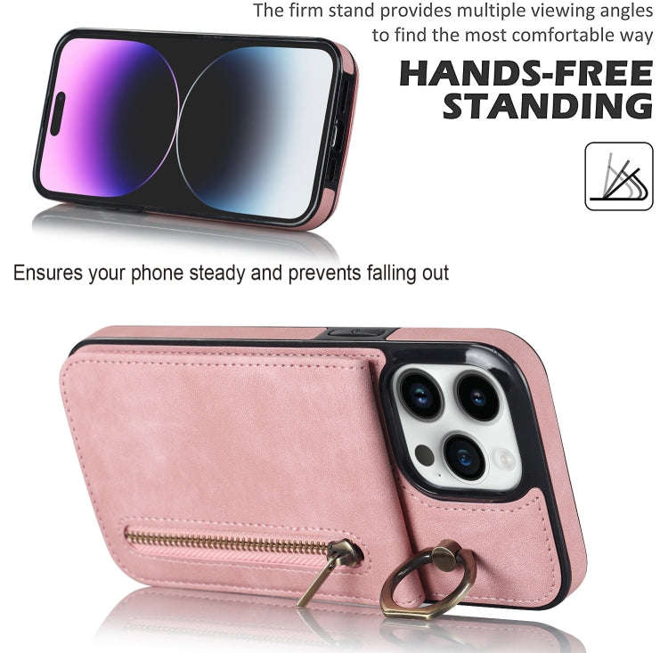 Retro Ring and Zipper RFID Card Slot Phone Case, For iPhone 14, For iPhone 14 Plus, For iPhone 14...