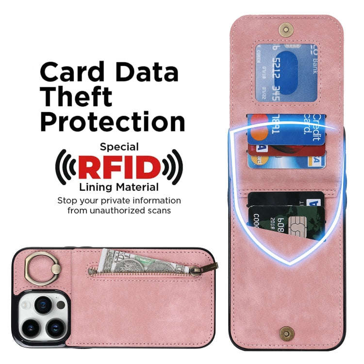Retro Ring and Zipper RFID Card Slot Phone Case, For iPhone 14, For iPhone 14 Plus, For iPhone 14...