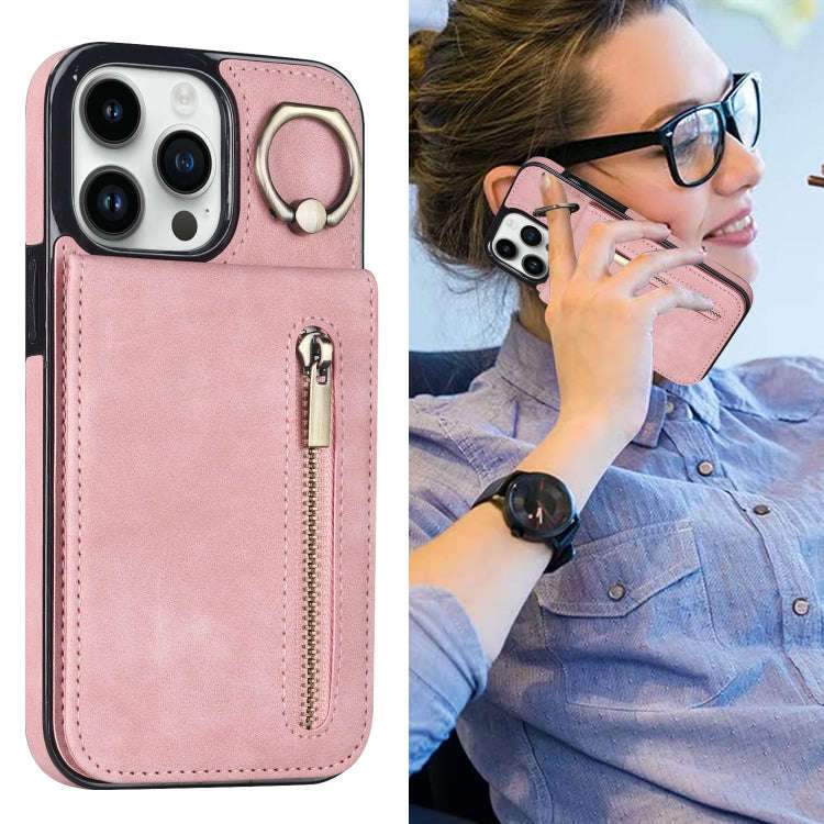 Retro Ring and Zipper RFID Card Slot Phone Case, For iPhone 14, For iPhone 14 Plus, For iPhone 14...