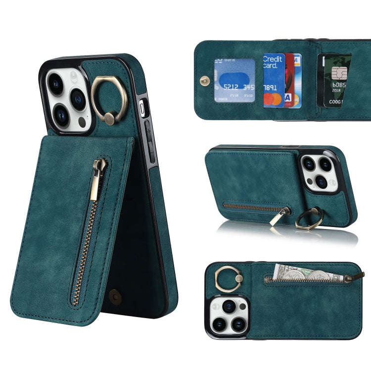 Retro Ring and Zipper RFID Card Slot Phone Case, For iPhone 14, For iPhone 14 Plus, For iPhone 14...