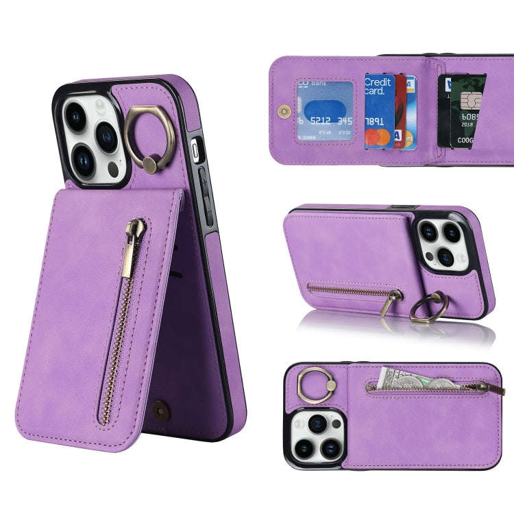 Retro Ring and Zipper RFID Card Slot Phone Case, For iPhone 14, For iPhone 14 Plus, For iPhone 14...