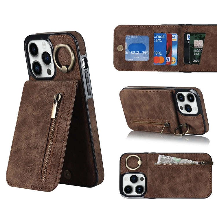 Retro Ring and Zipper RFID Card Slot Phone Case, For iPhone 14, For iPhone 14 Plus, For iPhone 14...