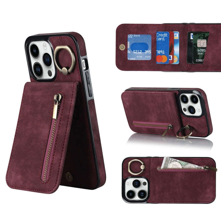 Retro Ring and Zipper RFID Card Slot Phone Case, For iPhone 14, For iPhone 14 Plus, For iPhone 14...