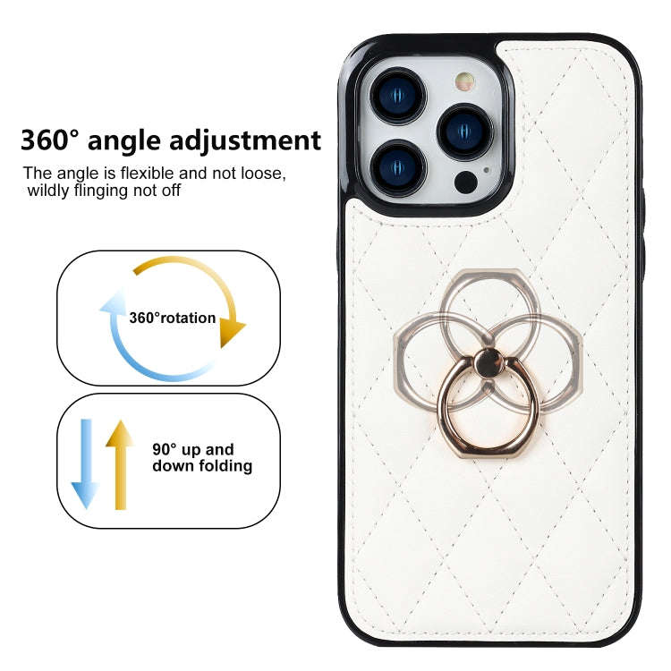 Rhombic PU Leather Phone Case with Ring Holder, For iPhone 13 Pro, For iPhone 13 Pro Max, For iPh...