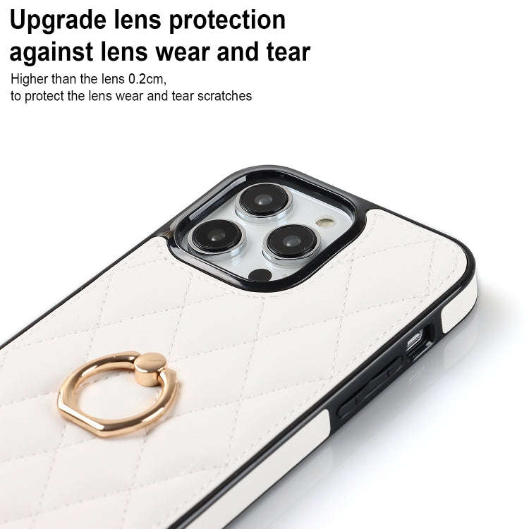 Rhombic PU Leather Phone Case with Ring Holder, For iPhone 13 Pro, For iPhone 13 Pro Max, For iPh...