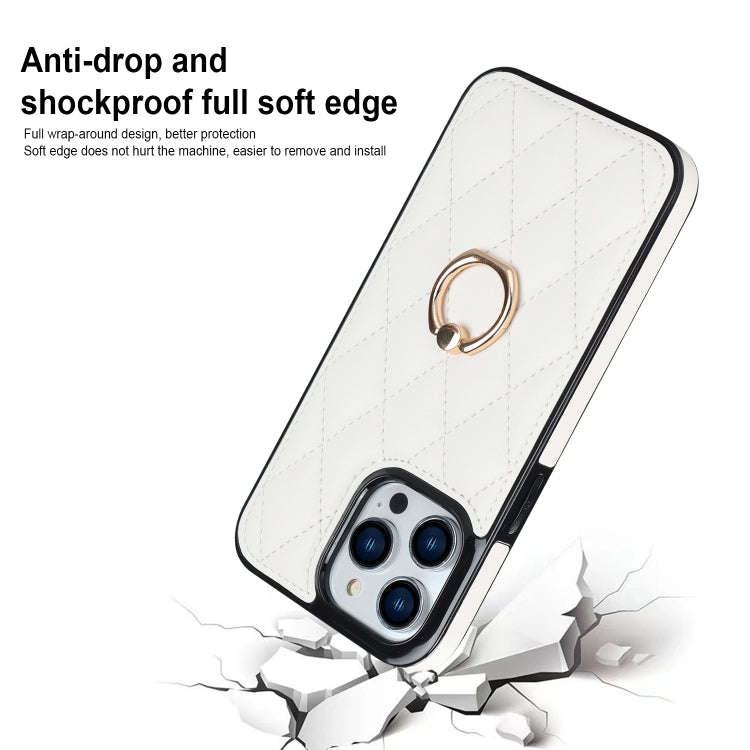 Rhombic PU Leather Phone Case with Ring Holder, For iPhone 13 Pro, For iPhone 13 Pro Max, For iPh...
