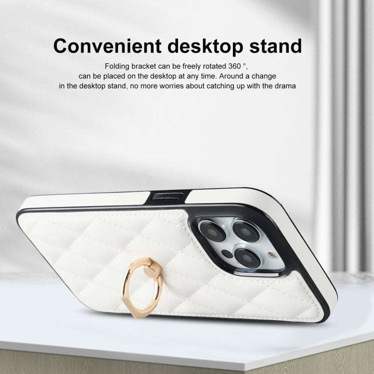Rhombic PU Leather Phone Case with Ring Holder, For iPhone 13 Pro, For iPhone 13 Pro Max, For iPh...