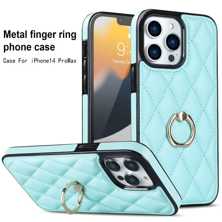 Rhombic PU Leather Phone Case with Ring Holder, For iPhone 13 Pro, For iPhone 13 Pro Max, For iPh...
