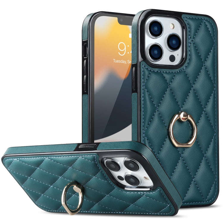 Rhombic PU Leather Phone Case with Ring Holder, For iPhone 13 Pro, For iPhone 13 Pro Max, For iPh...