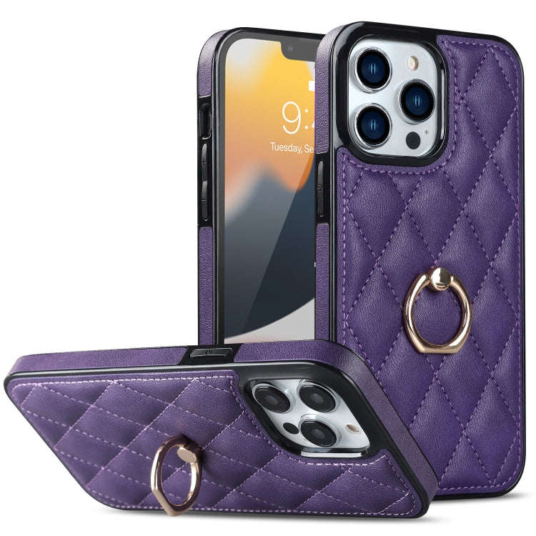 Rhombic PU Leather Phone Case with Ring Holder, For iPhone 13 Pro, For iPhone 13 Pro Max, For iPh...