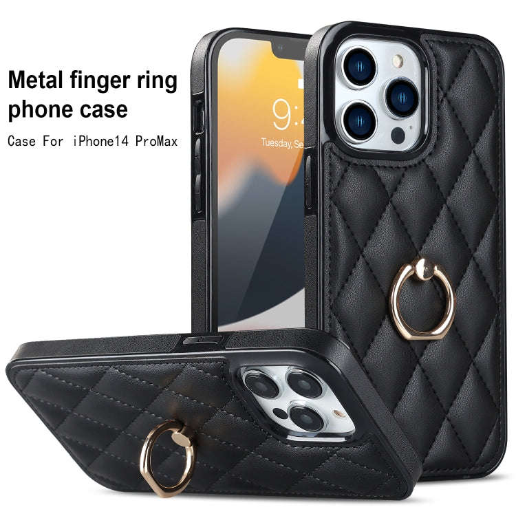 Rhombic PU Leather Phone Case with Ring Holder, For iPhone 13 Pro, For iPhone 13 Pro Max, For iPh...