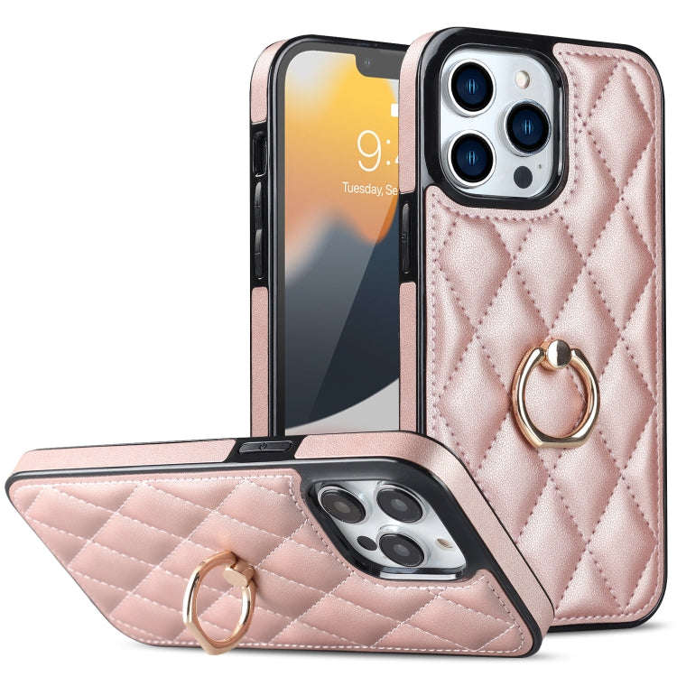 Rhombic PU Leather Phone Case with Ring Holder, For iPhone 13 Pro, For iPhone 13 Pro Max, For iPh...