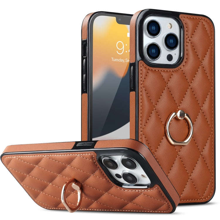 Rhombic PU Leather Phone Case with Ring Holder, For iPhone 13 Pro, For iPhone 13 Pro Max, For iPh...