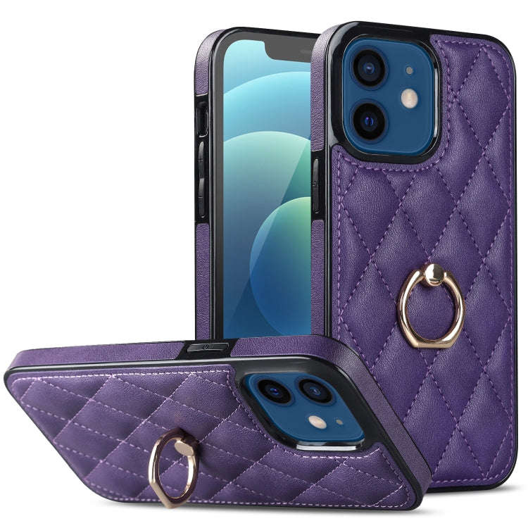 Rhombic PU Leather Phone Case with Ring Holder, For iPhone 13 Pro, For iPhone 13 Pro Max, For iPh...