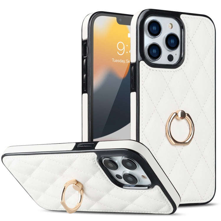 Rhombic PU Leather Phone Case with Ring Holder, For iPhone 13 Pro, For iPhone 13 Pro Max, For iPh...