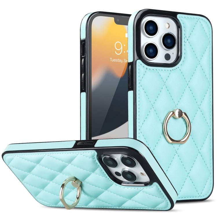 Rhombic PU Leather Phone Case with Ring Holder, For iPhone 13 Pro, For iPhone 13 Pro Max, For iPh...