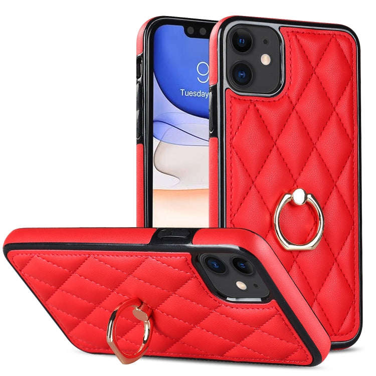 Rhombic PU Leather Phone Case with Ring Holder, For iPhone 13 Pro, For iPhone 13 Pro Max, For iPh...
