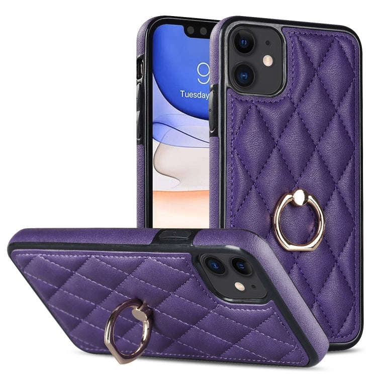 Rhombic PU Leather Phone Case with Ring Holder, For iPhone 13 Pro, For iPhone 13 Pro Max, For iPh...