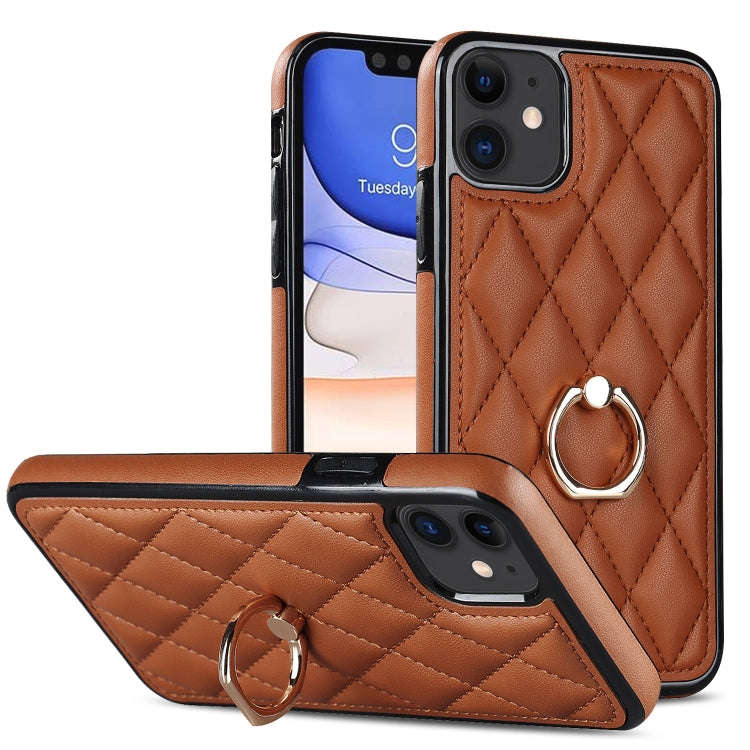 Rhombic PU Leather Phone Case with Ring Holder, For iPhone 13 Pro, For iPhone 13 Pro Max, For iPh...