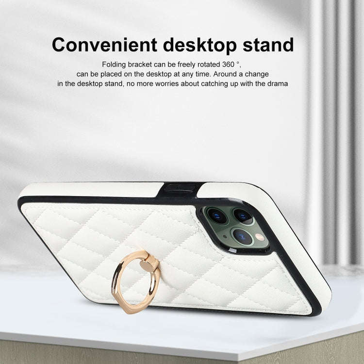 Rhombic PU Leather Phone Case with Ring Holder, For iPhone 11 Pro, For iPhone 11 Pro Max, For iPh...