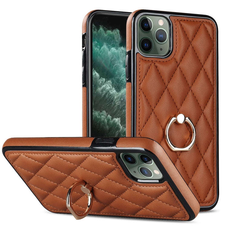 Rhombic PU Leather Phone Case with Ring Holder, For iPhone 11 Pro, For iPhone 11 Pro Max, For iPh...