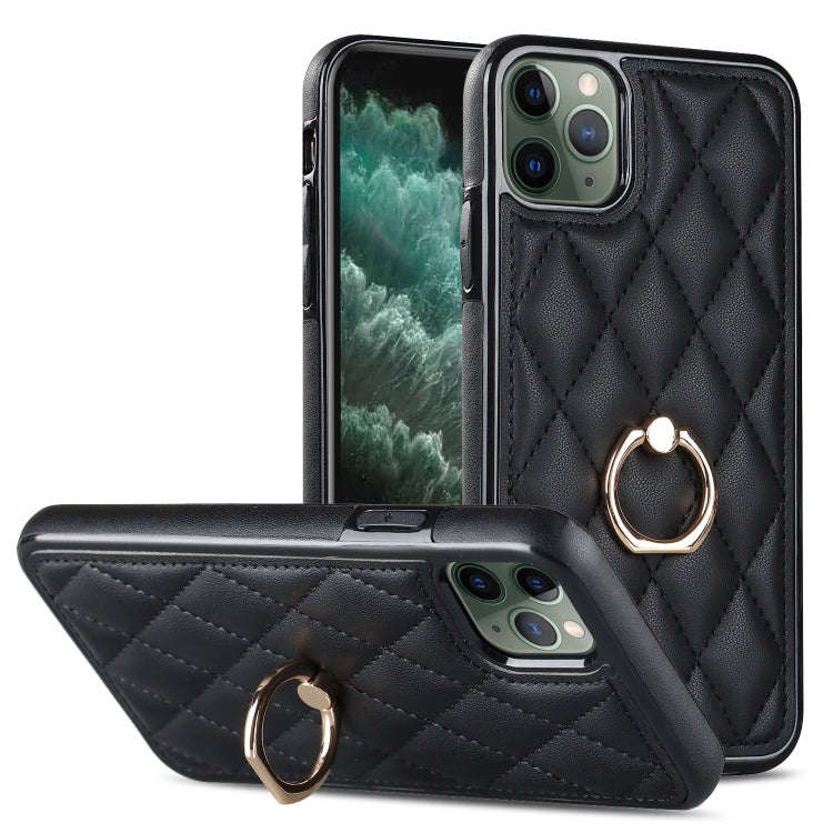 Rhombic PU Leather Phone Case with Ring Holder, For iPhone 11 Pro, For iPhone 11 Pro Max, For iPh...