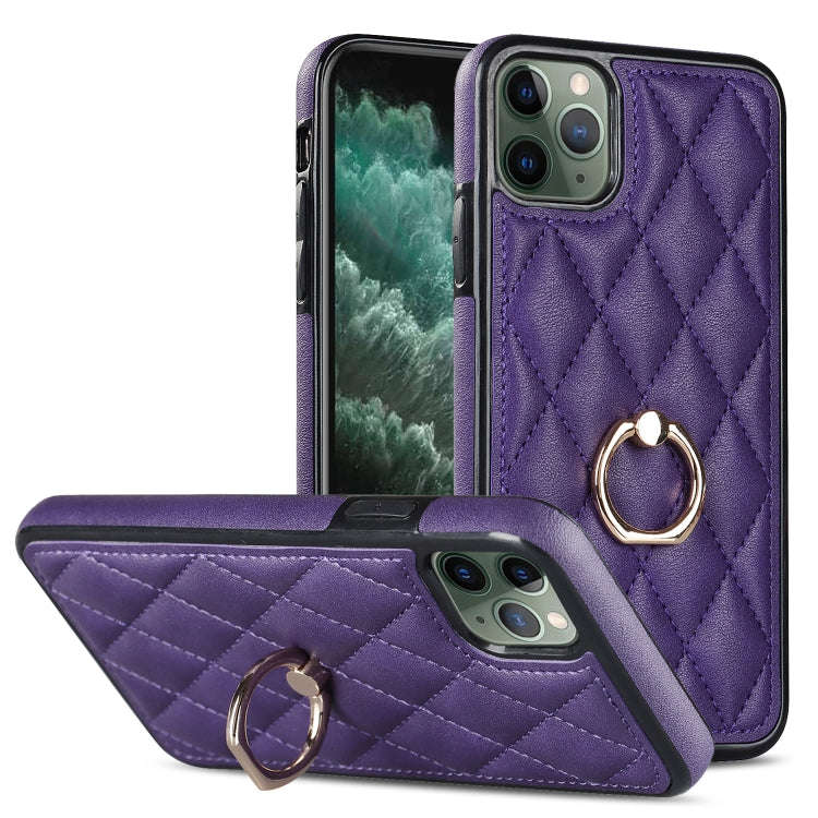 Rhombic PU Leather Phone Case with Ring Holder, For iPhone 11 Pro, For iPhone 11 Pro Max, For iPh...