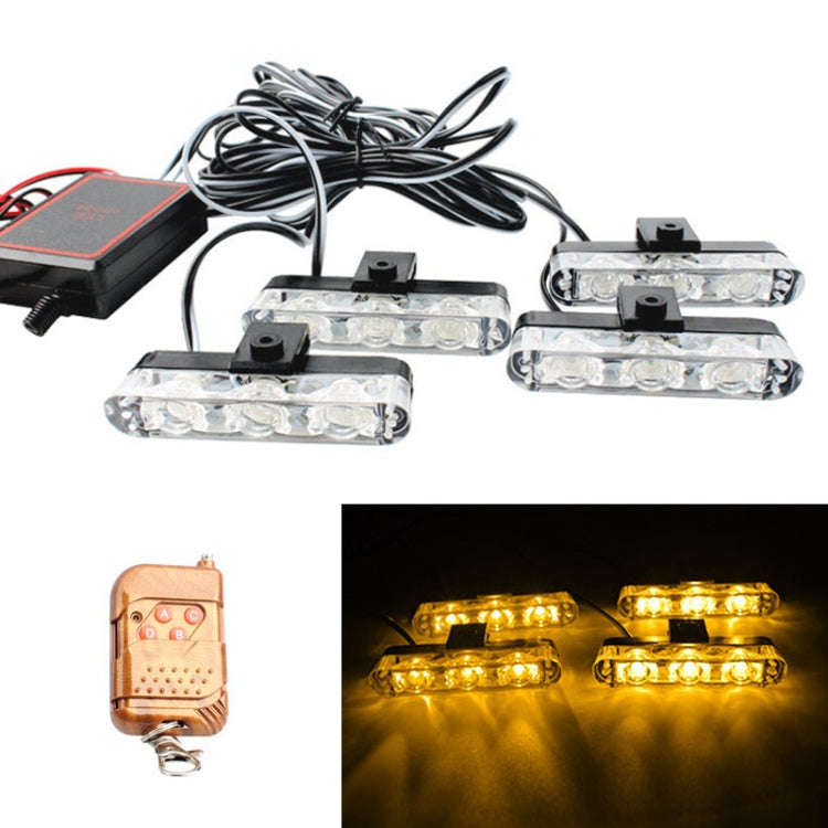 4 in 1 Car 12LEDs Grille Flash Lights Warning Lights with Wireless Remote Control, Red, Red White...