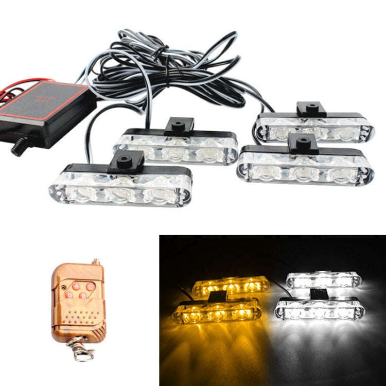 4 in 1 Car 12LEDs Grille Flash Lights Warning Lights with Wireless Remote Control, Red, Red White...